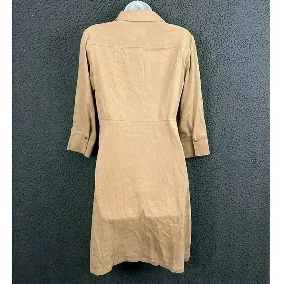 VTG Talbots Faux Suede Button Up Dress Sz 2 Long Sleeve Collared Pockets Petites - Picture 8 of 11
